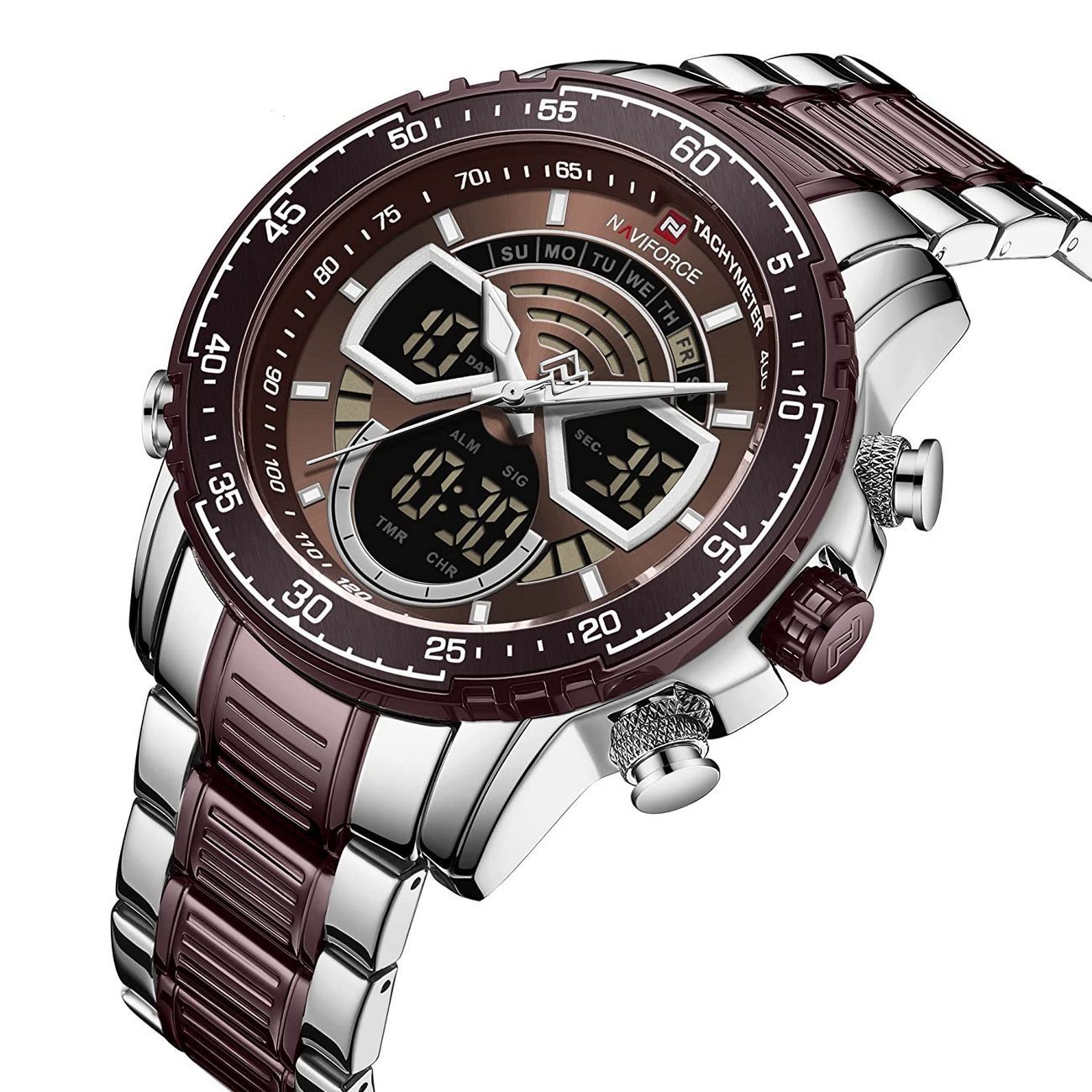 Reloj Naviforce Nf 9189 Plateado Marròn + Estuche Dayoshop